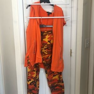 ORANGE CAMO & SLEEVLESS HOODIE (streetwear)